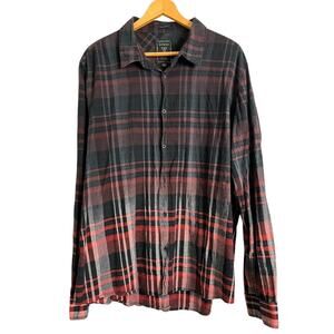 Guess Slim Fit Plaid Print Button-Up Shirt Black/Red Mens XXL Preppy Office Work
